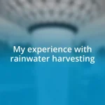 My experience with rainwater harvesting